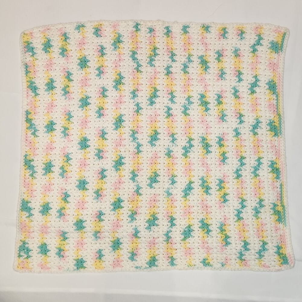 Handmade Crochet Baby Blanket Knit Pastel 29" x 27"